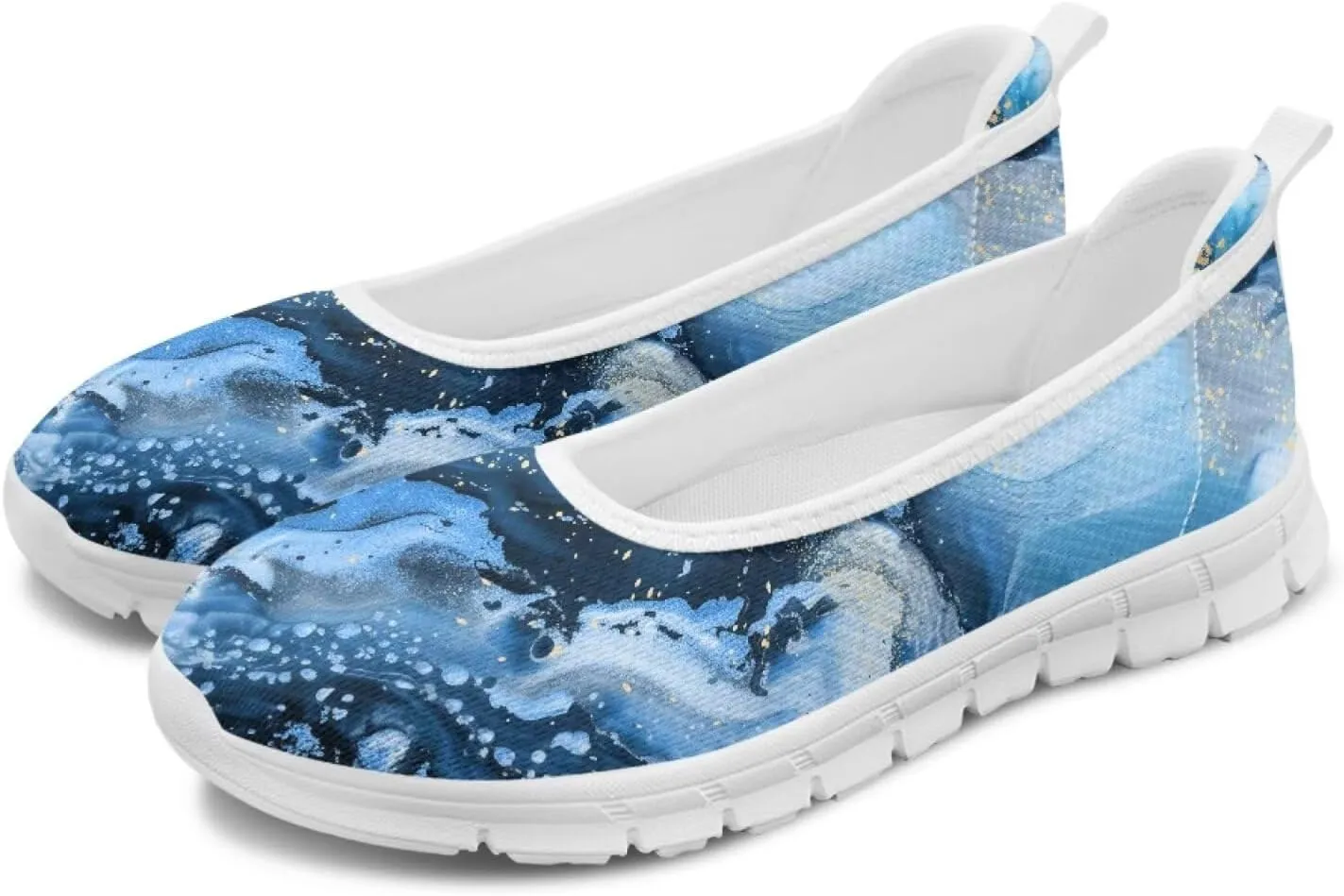 Various Stylish Marble Print Ballet Flats Shoes for Women Round Toe Slip On Mesh Casual Sneakers Fit Comfort Outdoor Walking Platform Loafers