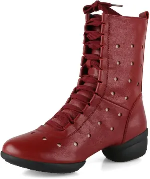 VEACAM Jazz Ballet Dance Boots, Lace-Up Dancing Sneakers for Women Leather High Top Ballroom Performance Shoes