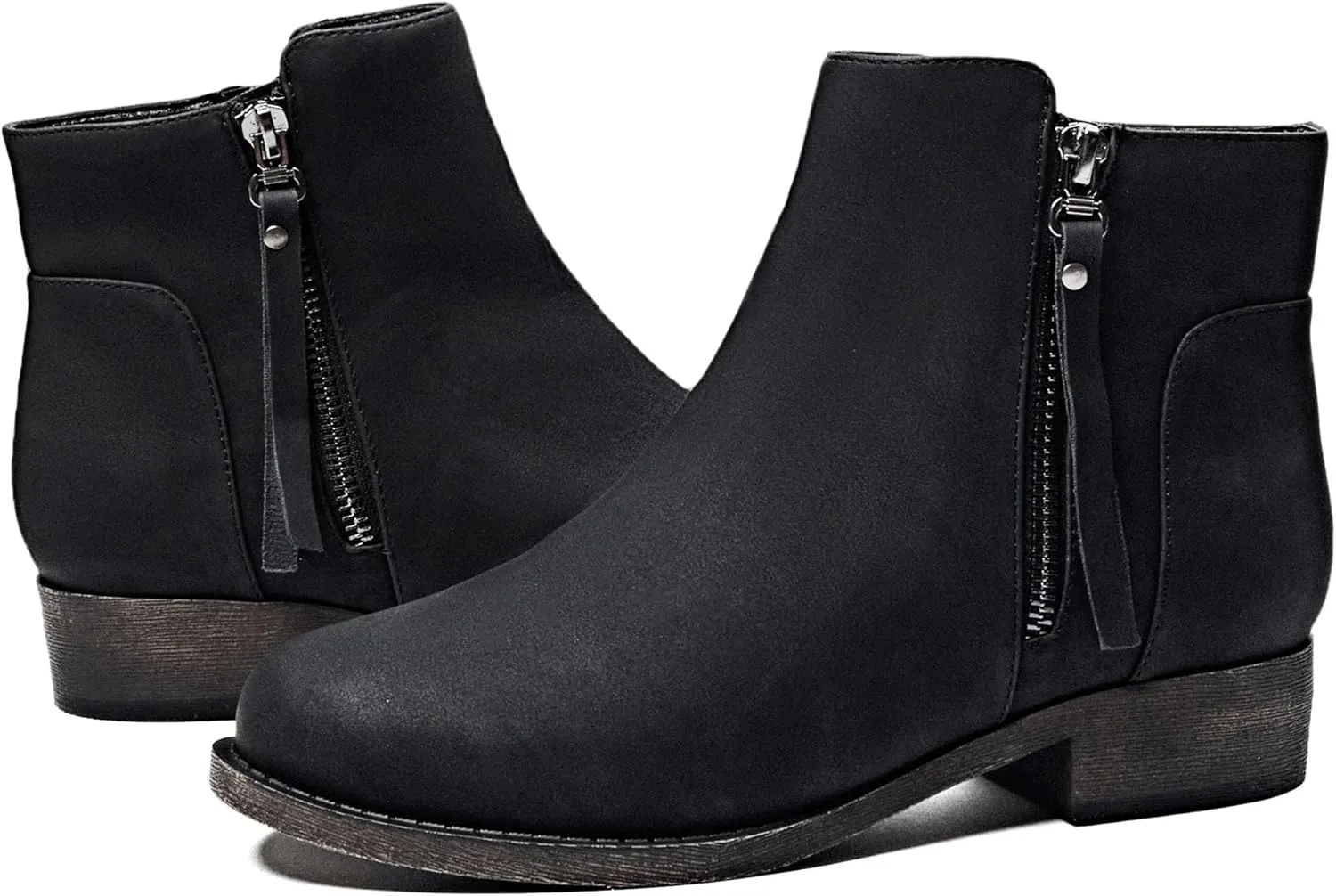 Veittes Women's Ankle Boots - Classic Side Zip, Comfortable Platform, Cover with Buckle Strap, Round Toe, Low Chunky Heel Comfort Slip On Fashion (Black/Dark Brown/Grey) Boots.