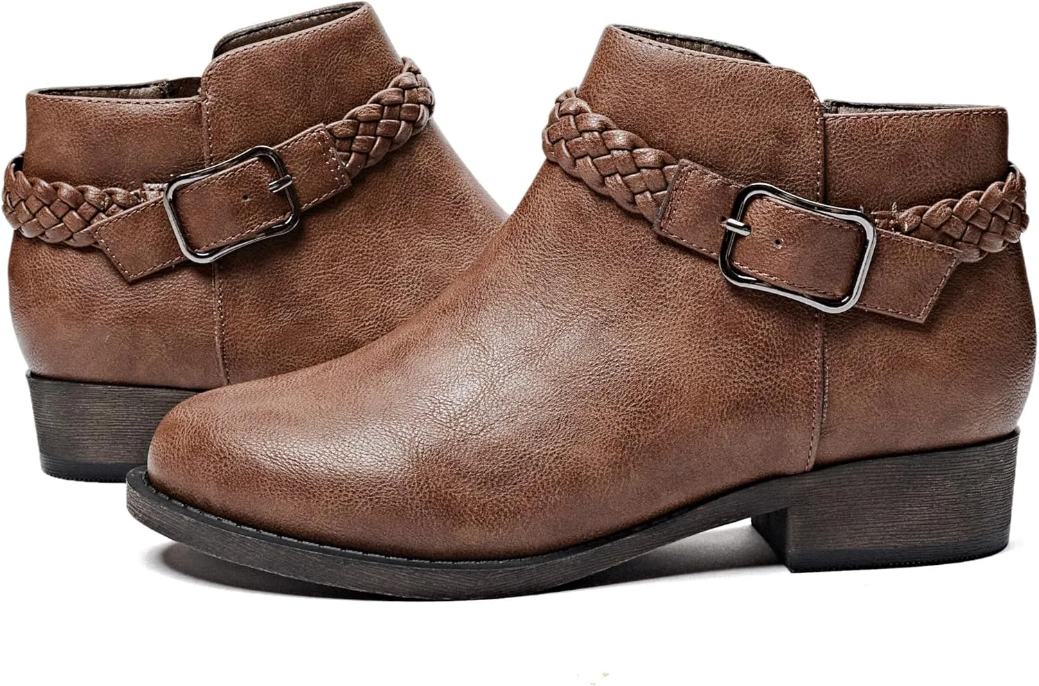 Veittes Women's Ankle Boots - Classic Side Zip, Comfortable Platform, Cover with Buckle Strap, Round Toe, Low Chunky Heel Comfort Slip On Fashion (Black/Dark Brown/Grey) Boots.