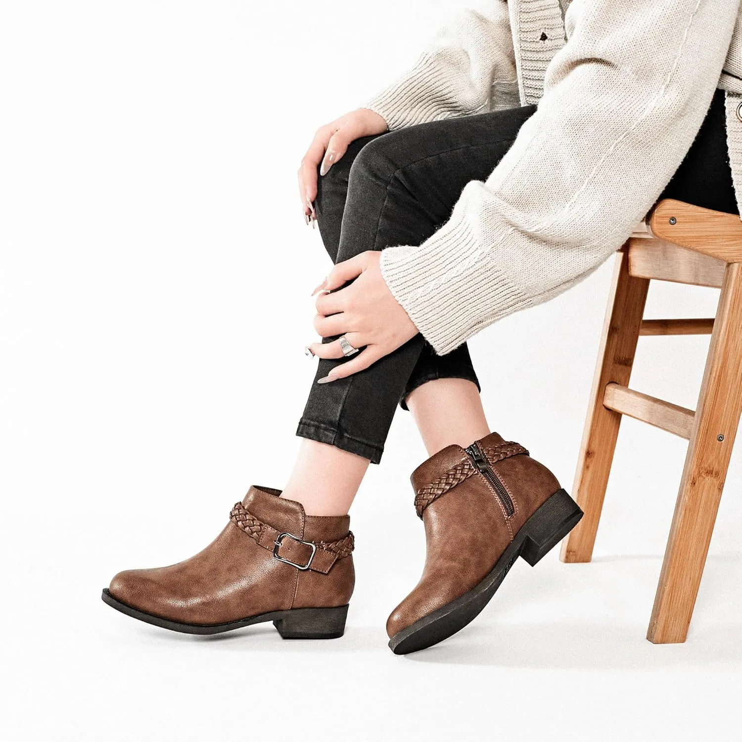Veittes Women's Ankle Boots - Classic Side Zip, Comfortable Platform, Cover with Buckle Strap, Round Toe, Low Chunky Heel Comfort Slip On Fashion (Black/Dark Brown/Grey) Boots.
