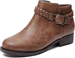 Veittes Women's Ankle Boots - Classic Side Zip, Comfortable Platform, Cover with Buckle Strap, Round Toe, Low Chunky Heel Comfort Slip On Fashion (Black/Dark Brown/Grey) Boots.