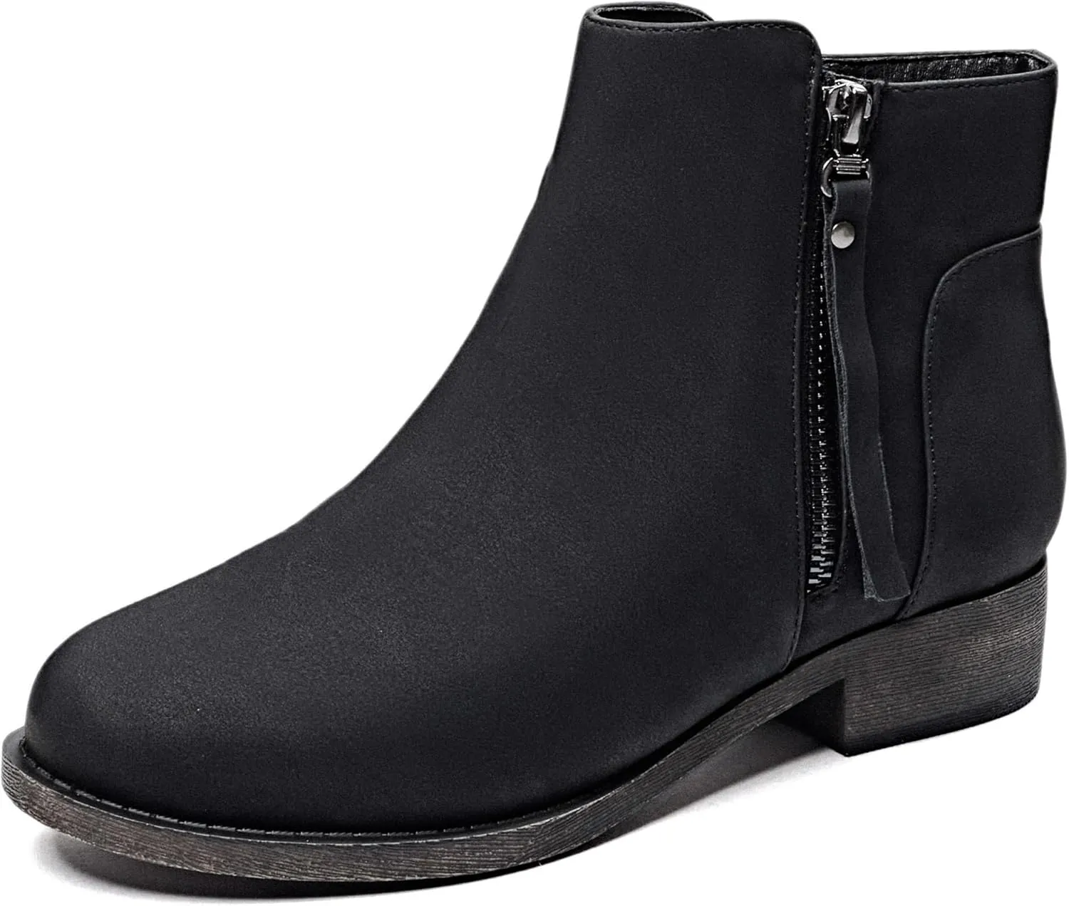 Veittes Women's Ankle Boots - Classic Side Zip, Comfortable Platform, Cover with Buckle Strap, Round Toe, Low Chunky Heel Comfort Slip On Fashion (Black/Dark Brown/Grey) Boots.