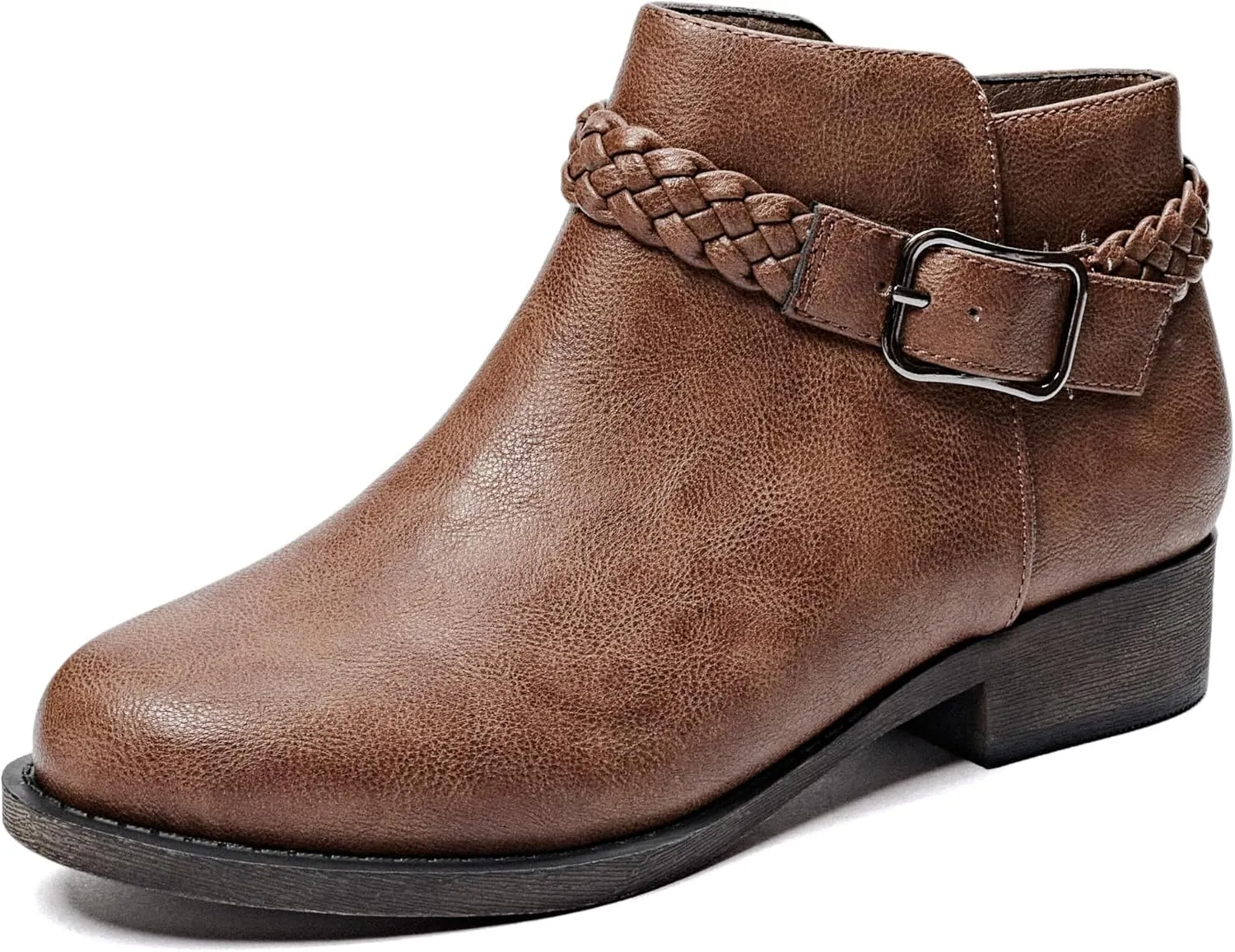 Veittes Women's Ankle Boots - Classic Side Zip, Comfortable Platform, Cover with Buckle Strap, Round Toe, Low Chunky Heel Comfort Slip On Fashion (Black/Dark Brown/Grey) Boots.