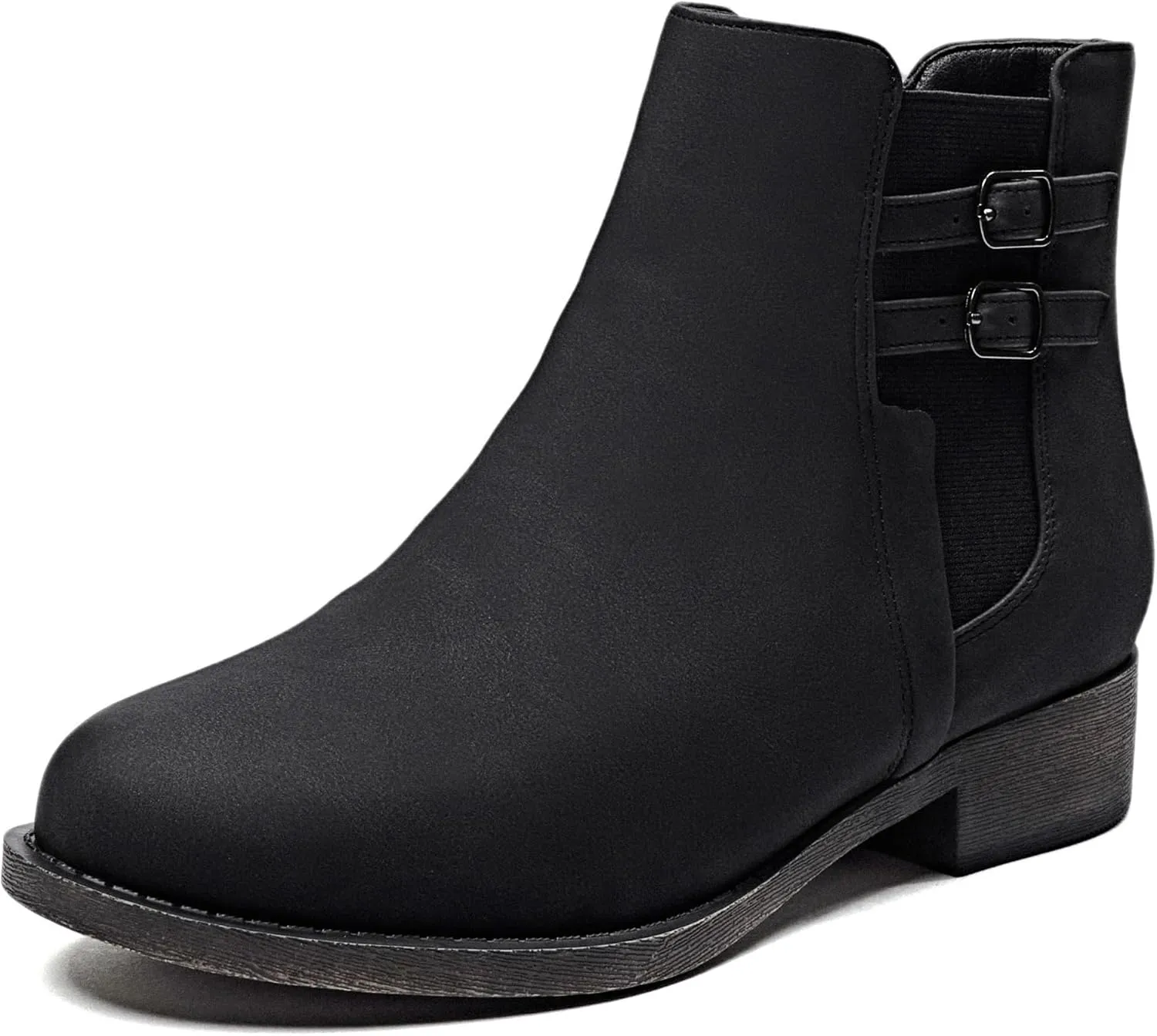 Veittes Women's Ankle Boots - Classic Side Zip, Cover with Buckle Strap, Comfortable Platform, Round Toe, Low Chunky Heel Comfort Slip On Fashion (Black/Dark Brown/Grey) Boots