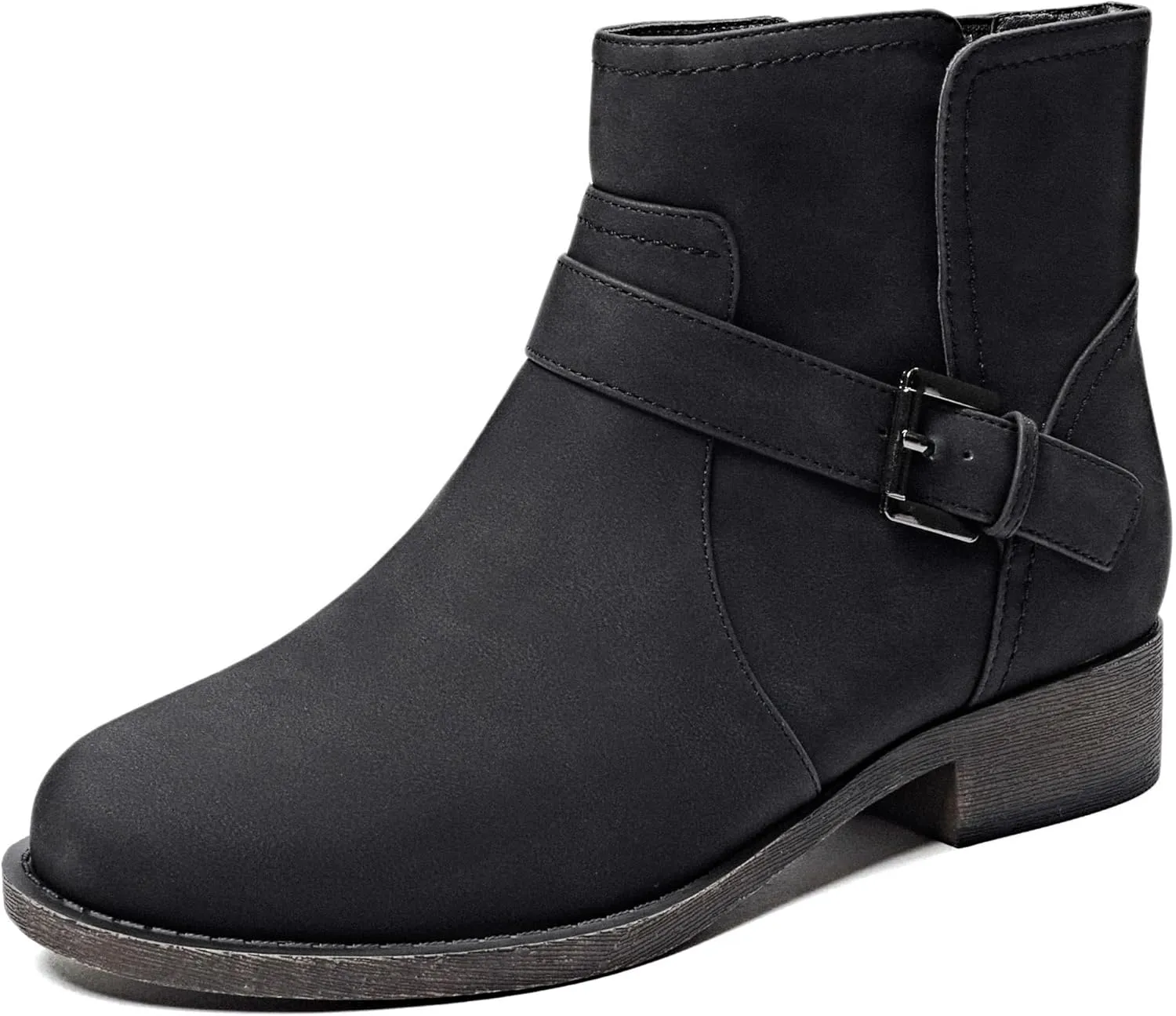 Veittes Women's Ankle Boots - Classic Side Zip, Cover with Buckle Strap, Comfortable Platform, Round Toe, Low Chunky Heel Comfort Slip On Fashion (Black/Dark Brown/Grey) Boots