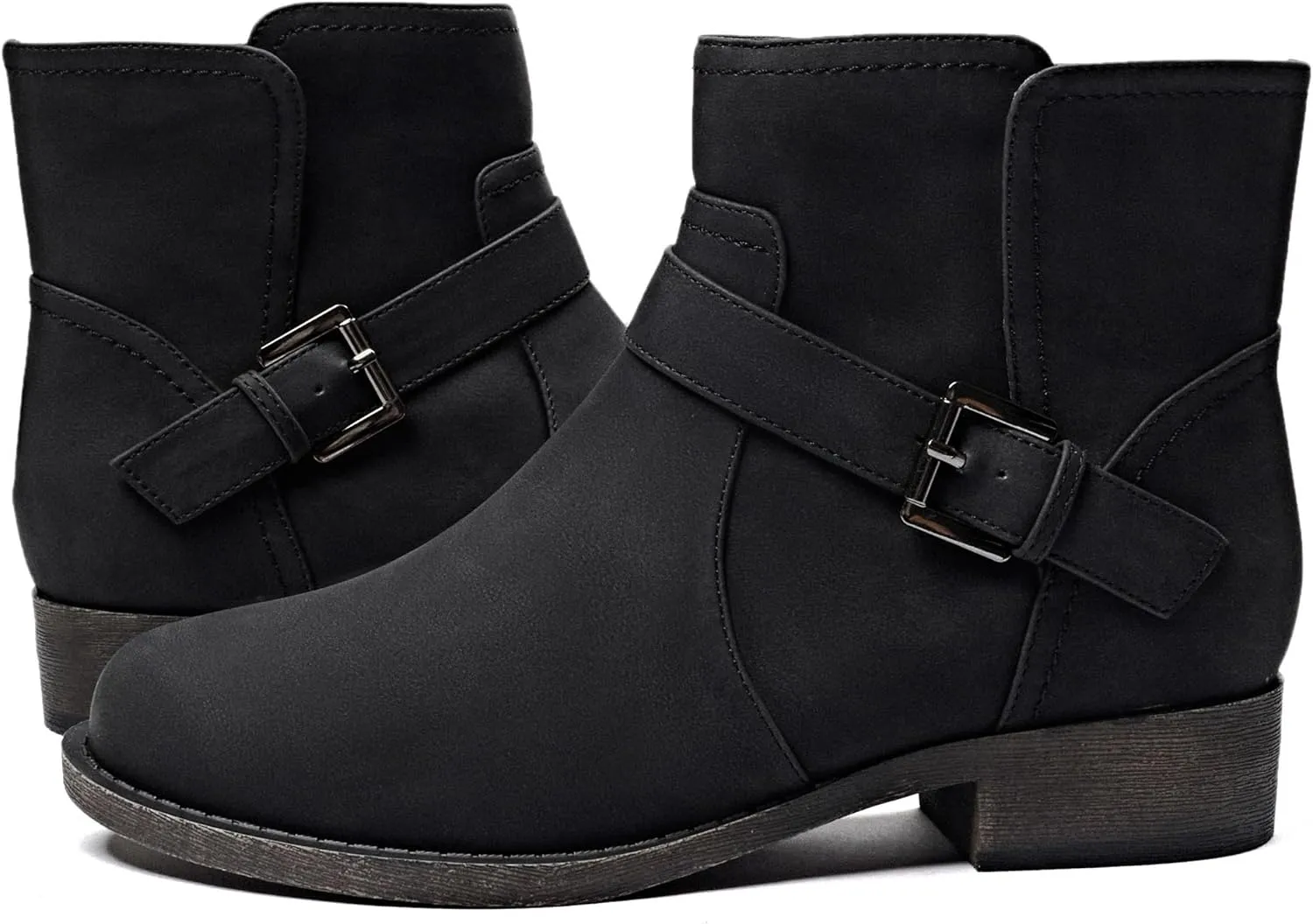 Veittes Women's Ankle Boots - Classic Side Zip, Cover with Buckle Strap, Comfortable Platform, Round Toe, Low Chunky Heel Comfort Slip On Fashion (Black/Dark Brown/Grey) Boots