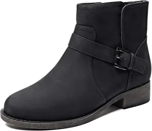 Veittes Women's Ankle Boots - Classic Side Zip, Cover with Buckle Strap, Comfortable Platform, Round Toe, Low Chunky Heel Comfort Slip On Fashion (Black/Dark Brown/Grey) Boots