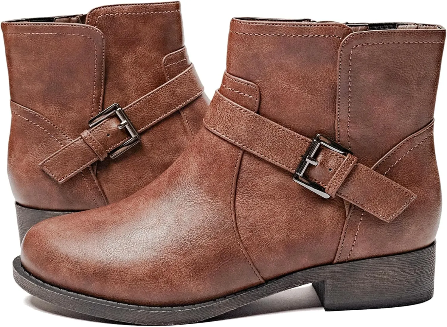 Veittes Women's Ankle Boots - Classic Side Zip, Cover with Buckle Strap, Comfortable Platform, Round Toe, Low Chunky Heel Comfort Slip On Fashion (Black/Dark Brown/Grey) Boots