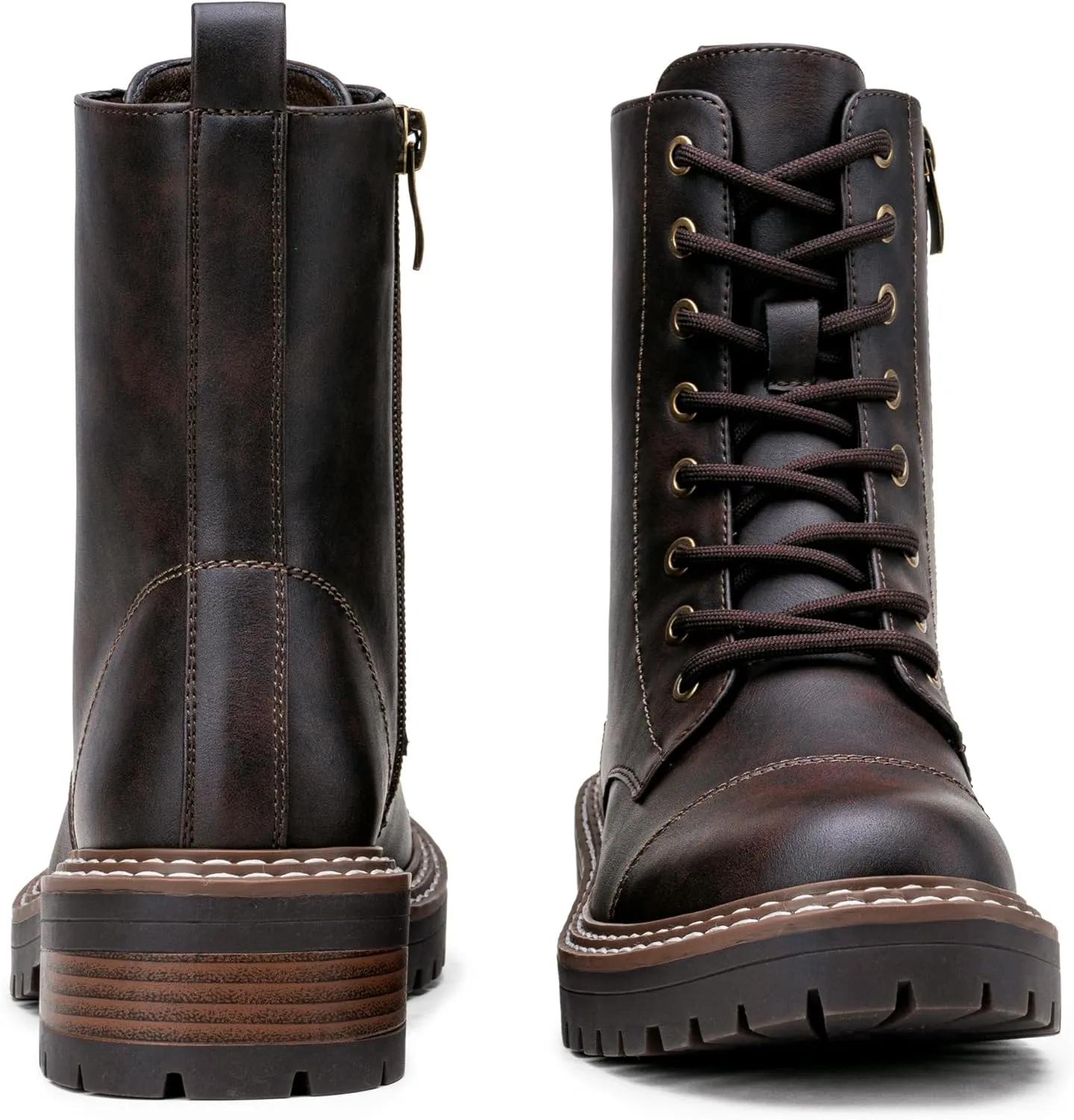 Vepose Women's 9629 Fashion Combat Ankle Boots, Lace up Booties with Inner Zipper