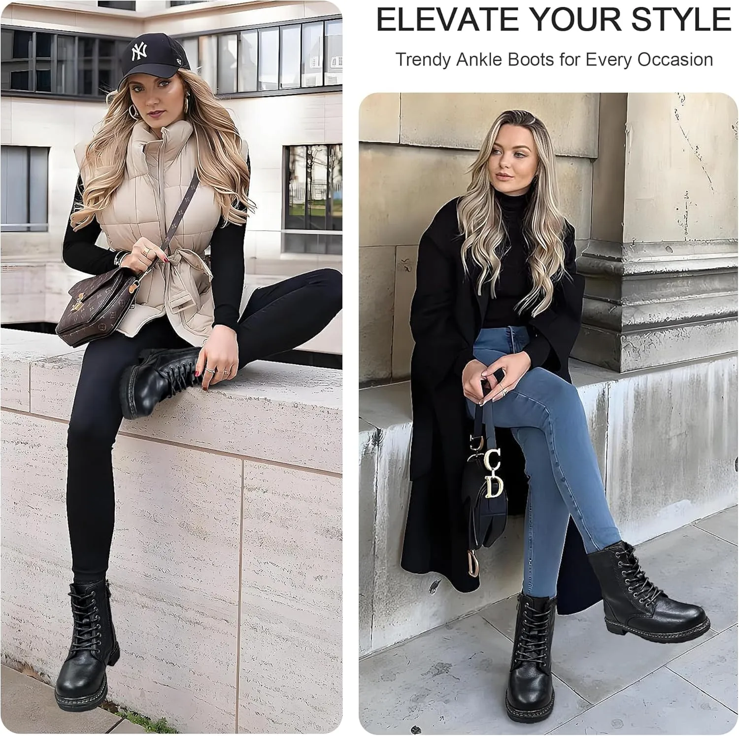 Vepose Women’s Combat Ankle Boots Lace up Classic Short Low Heel Zipper 9623 Booties