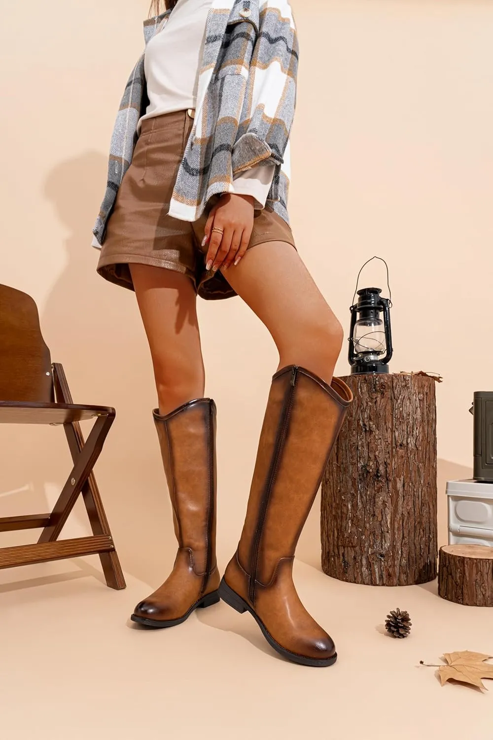 Vepose Women's Knee High Boots 956 Wide Calf Zipper Tall Fashion Boots