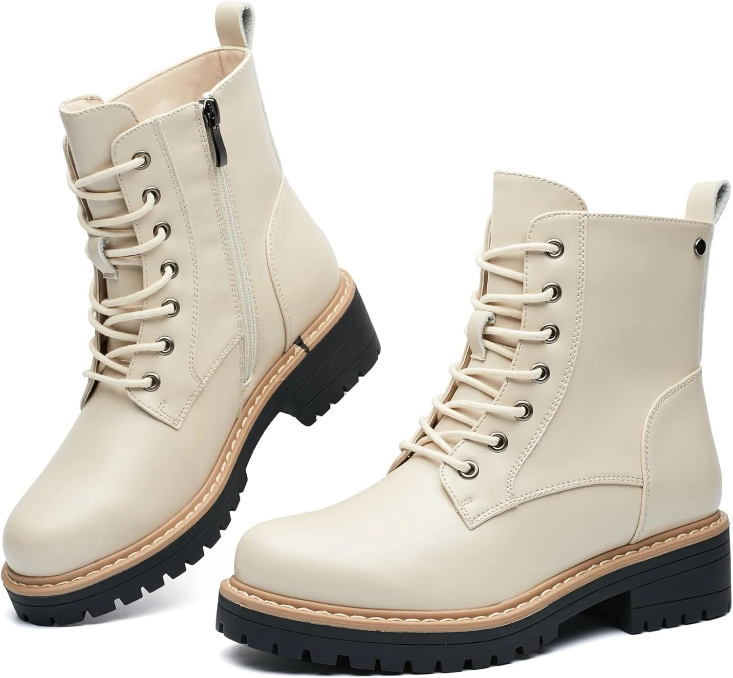 VERDASCO Womens Boots Ladies Casual Water-Resistant Lace Up With Zipper Inside Boots Fashion Round Toe Lug Sole Ankle Boots&Booties for Women
