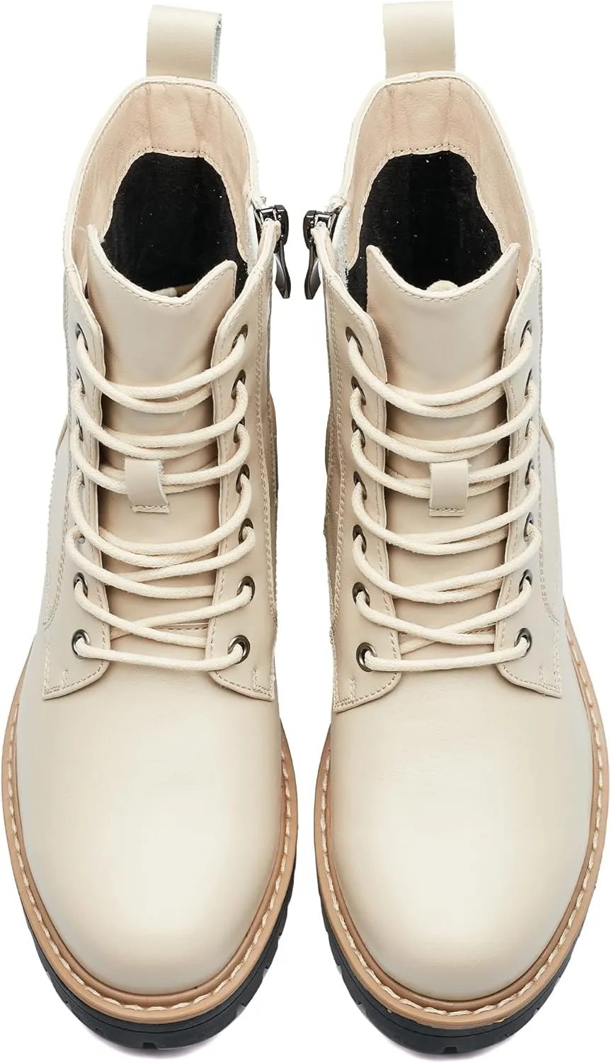 VERDASCO Womens Boots Ladies Casual Water-Resistant Lace Up With Zipper Inside Boots Fashion Round Toe Lug Sole Ankle Boots&Booties for Women