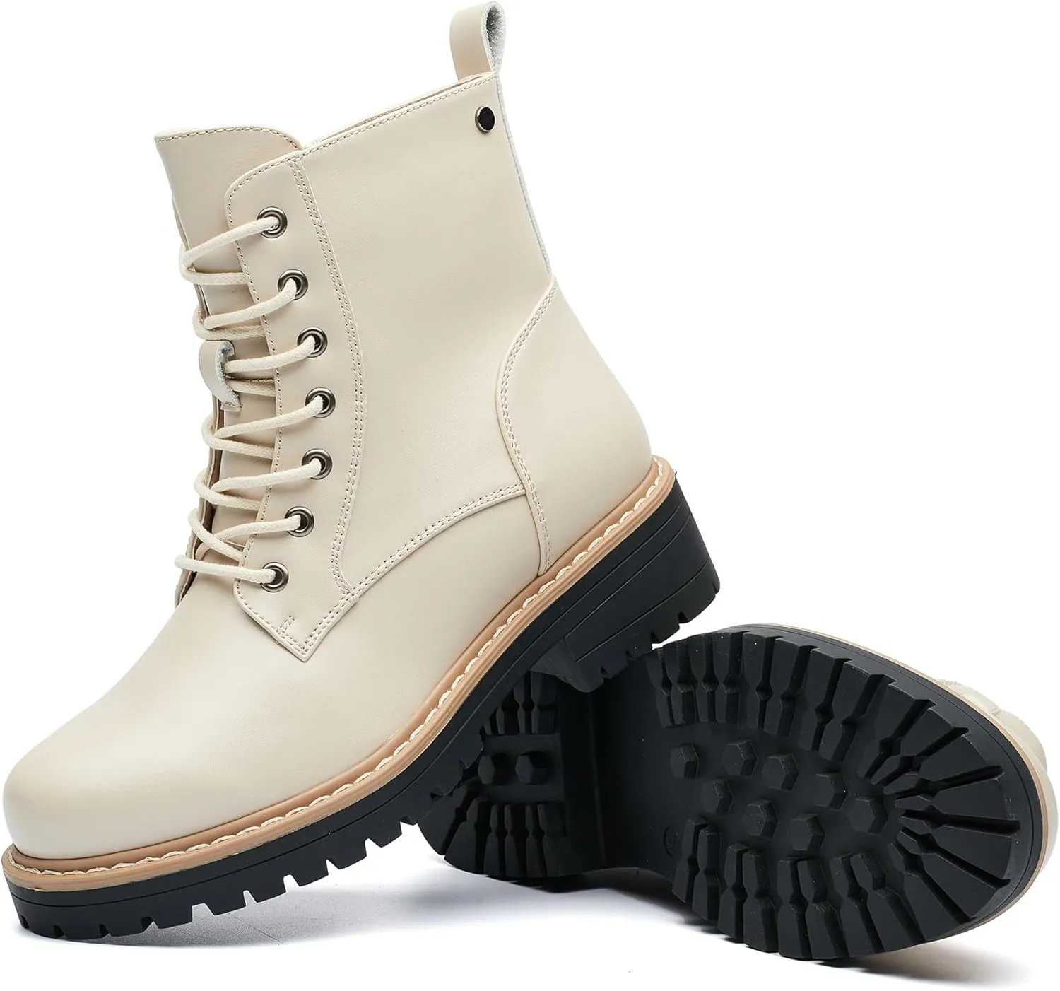 VERDASCO Womens Boots Ladies Casual Water-Resistant Lace Up With Zipper Inside Boots Fashion Round Toe Lug Sole Ankle Boots&Booties for Women