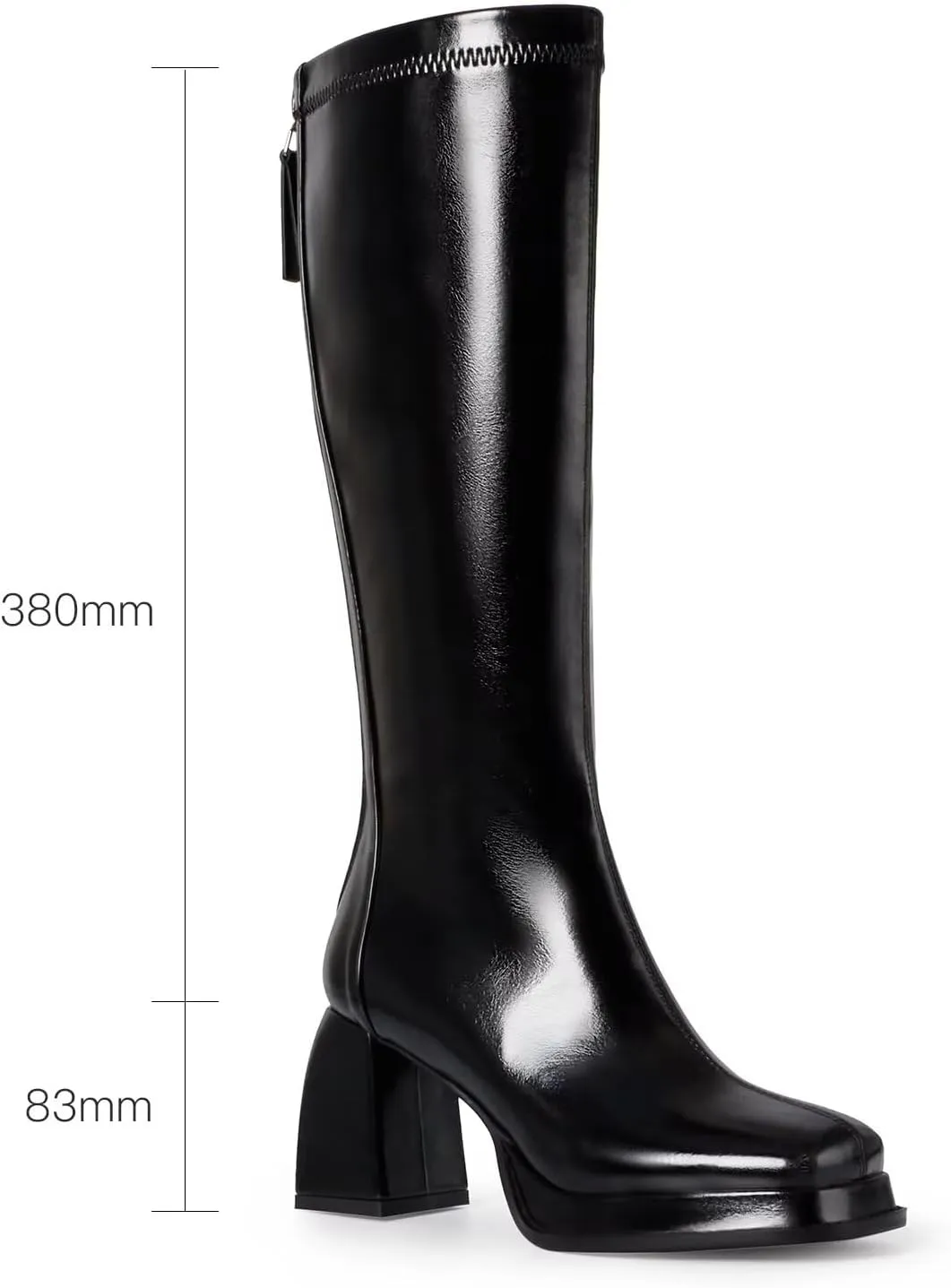 vimitty Fashion Knee High Boots Women Chunky Heel Square Toe Tall Boots for Women High Heel Black Side Zipper Long Boots