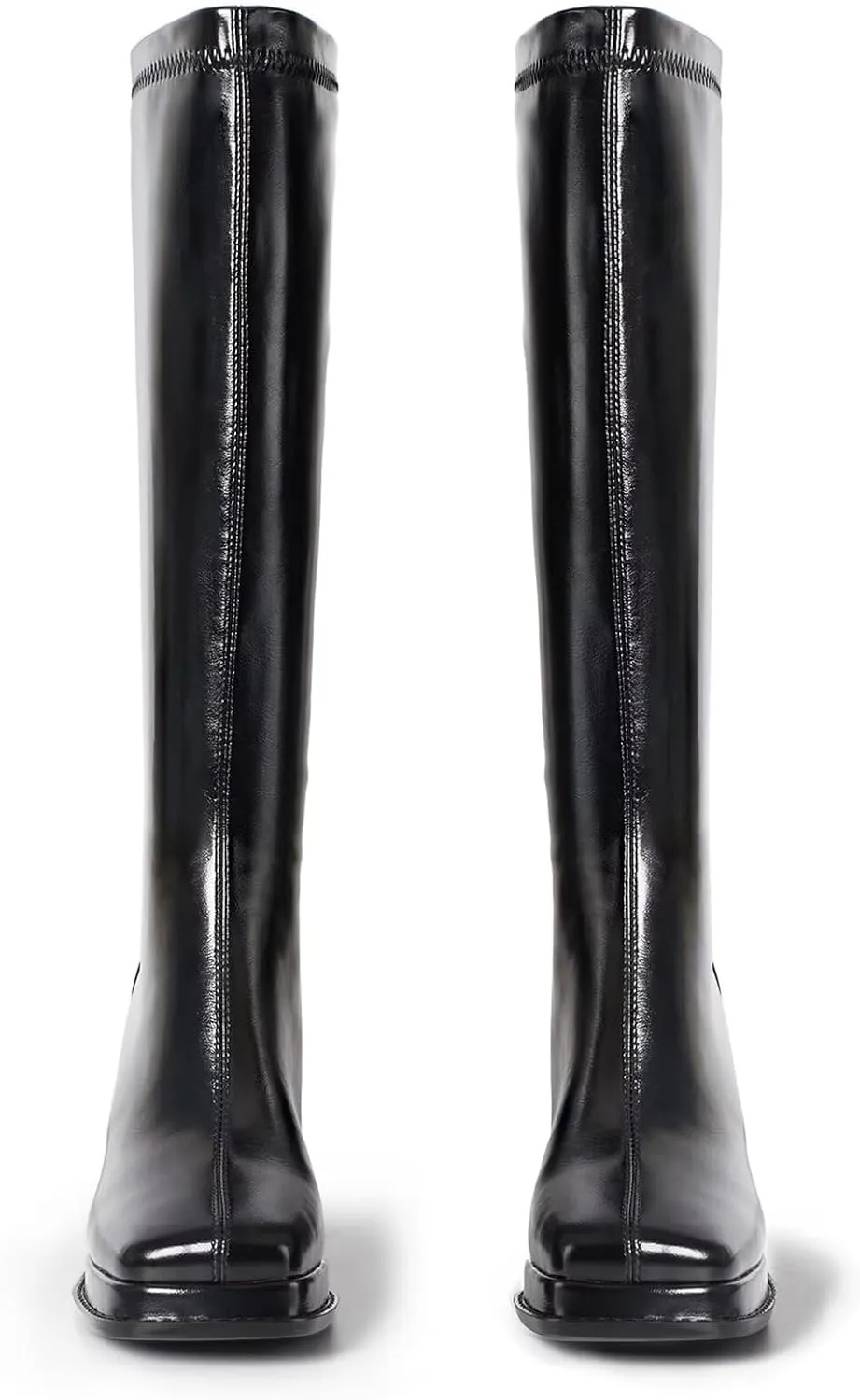 vimitty Fashion Knee High Boots Women Chunky Heel Square Toe Tall Boots for Women High Heel Black Side Zipper Long Boots