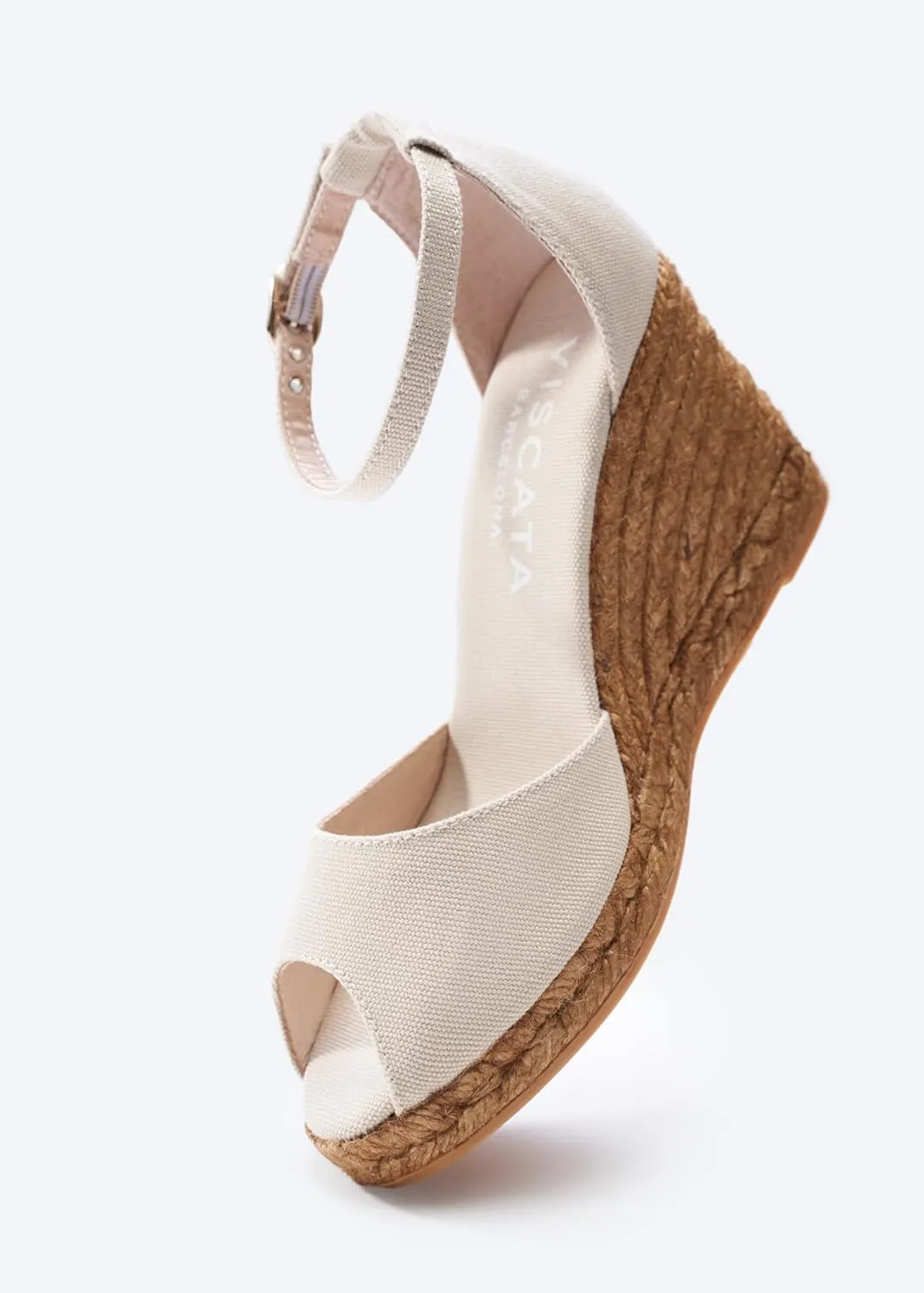 Viscata Aiguafreda Espadrille Canvas Wedges Spain Handmade 3 ½” Heel Women's Open Toe Sandals with Breathable Organic Cotton Canvas and 100% Natural Jute Midsole for all Occasions: Casual, Work, Party
