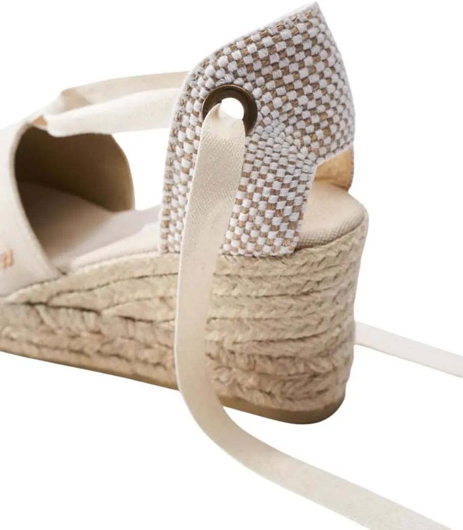 VISCATA Bisbe Canvas Platform Handmade 3 ½” Heel Women's Wedge Sandals with Breathable Cotton Canvas Soft Lace-Up Ankle Ties and 100% Natural Jute Midsole for all Casual Occasions