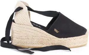 VISCATA Bisbe Canvas Platform Handmade 3 ½” Heel Women's Wedge Sandals with Breathable Cotton Canvas Soft Lace-Up Ankle Ties and 100% Natural Jute Midsole for all Casual Occasions