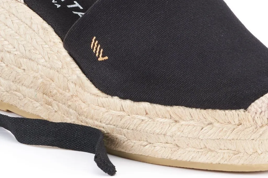 VISCATA Bisbe Canvas Platform Handmade 3 ½” Heel Women's Wedge Sandals with Breathable Cotton Canvas Soft Lace-Up Ankle Ties and 100% Natural Jute Midsole for all Casual Occasions