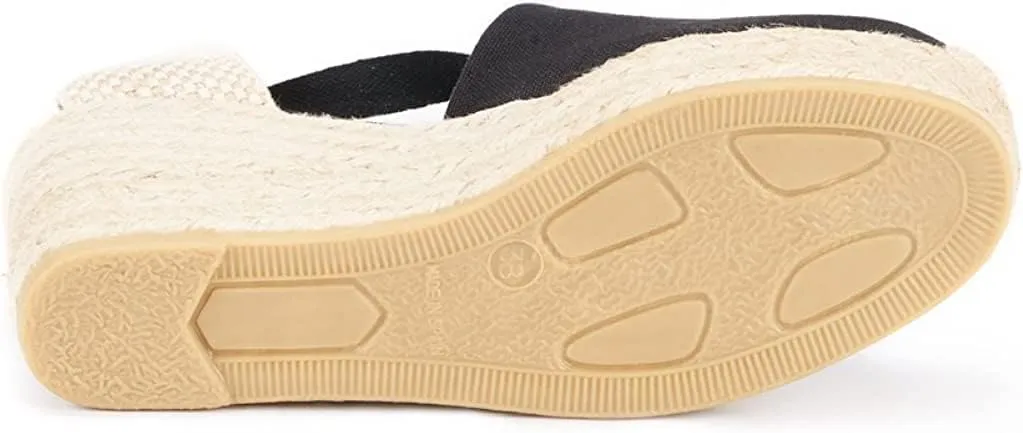 VISCATA Bisbe Canvas Platform Handmade 3 ½” Heel Women's Wedge Sandals with Breathable Cotton Canvas Soft Lace-Up Ankle Ties and 100% Natural Jute Midsole for all Casual Occasions