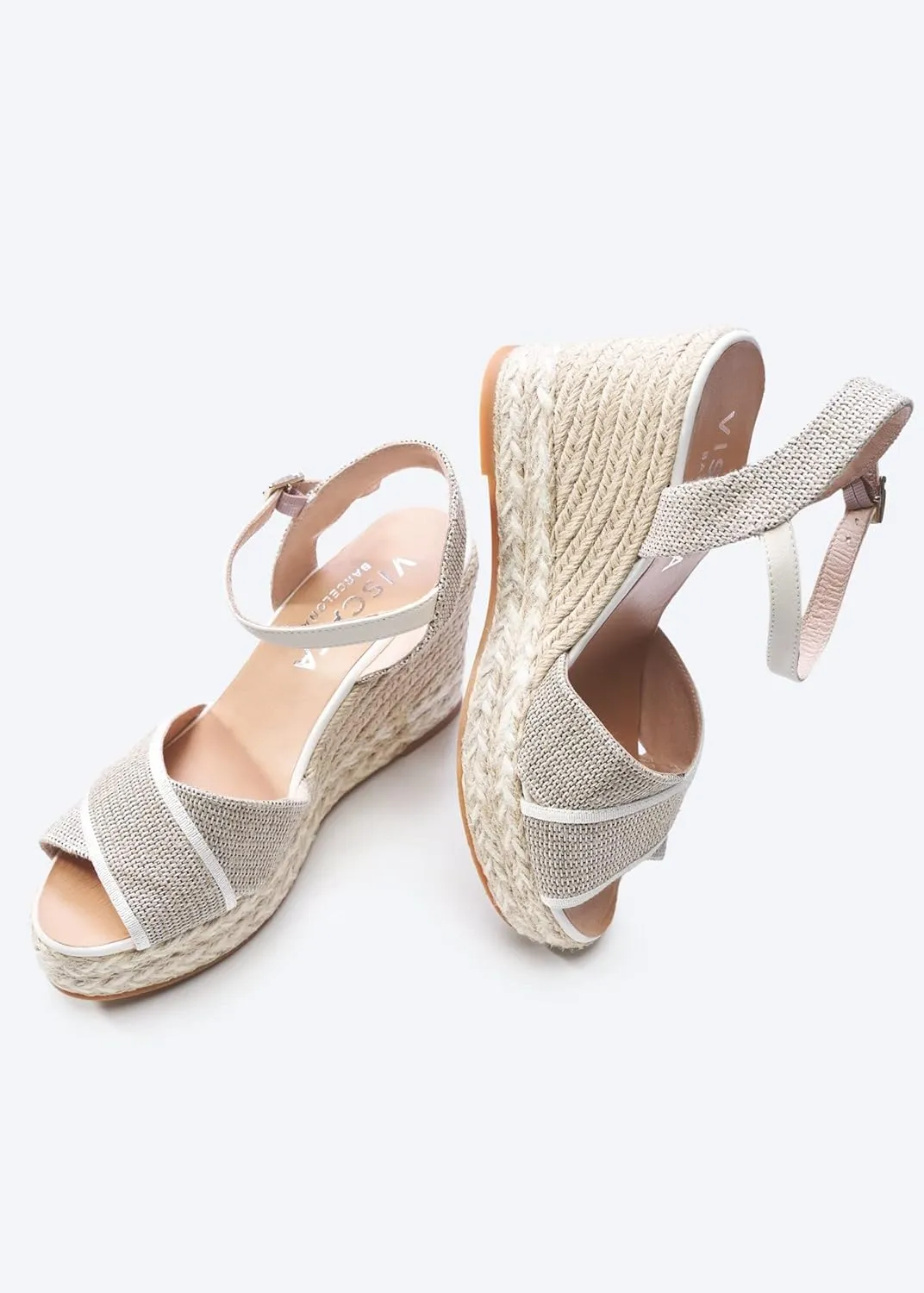 Viscata Empuria Women's Sandals 3 ¾ " espadrille wedge heels Spain Handmade. Platform ankle strap shoes made of soft, durable cotton canvas and woven with 100% natural jute and soft inner sole cushion