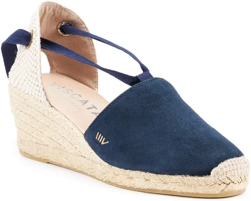 VISCATA Fosca Suede Wedge Handmade 2 ½” Heel Women's Sandals with Extra Cushioned Inner Sole, Soft Ankle Ties, and 100% Natural Jute Midsole for Comfort and Style