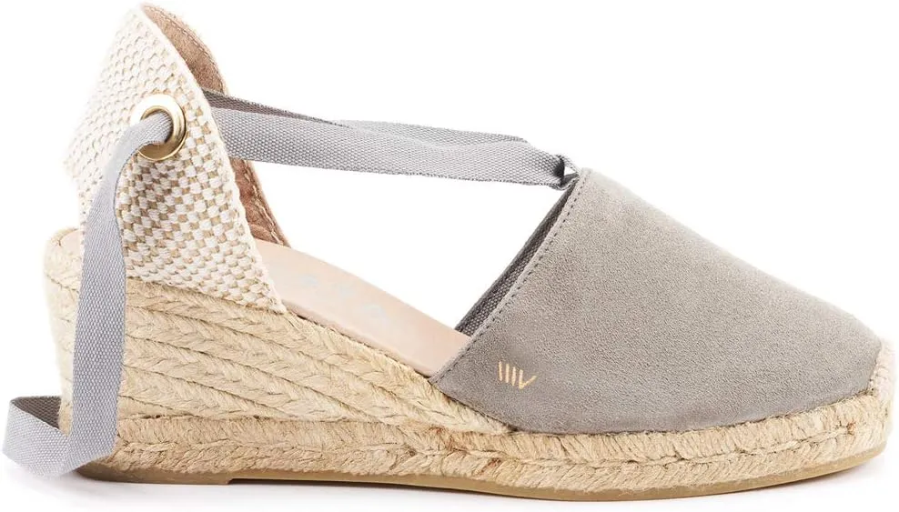 VISCATA Fosca Suede Wedge Handmade 2 ½” Heel Women's Sandals with Extra Cushioned Inner Sole, Soft Ankle Ties, and 100% Natural Jute Midsole for Comfort and Style