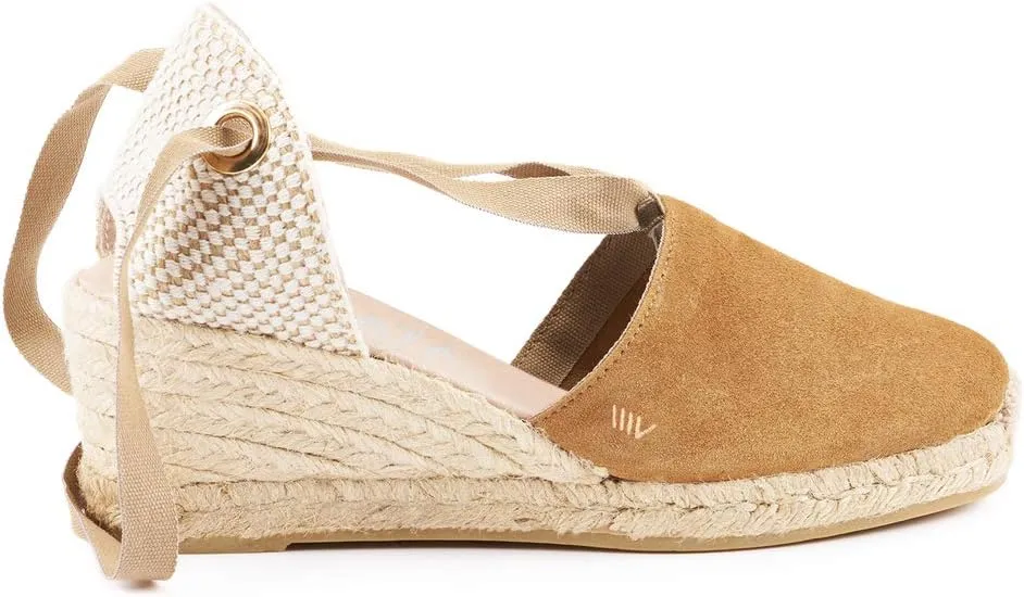 VISCATA Fosca Suede Wedge Handmade 2 ½” Heel Women's Sandals with Extra Cushioned Inner Sole, Soft Ankle Ties, and 100% Natural Jute Midsole for Comfort and Style