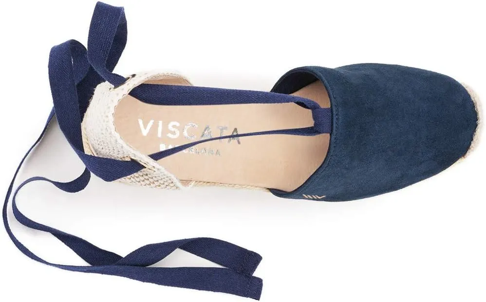 VISCATA Fosca Suede Wedge Handmade 2 ½” Heel Women's Sandals with Extra Cushioned Inner Sole, Soft Ankle Ties, and 100% Natural Jute Midsole for Comfort and Style