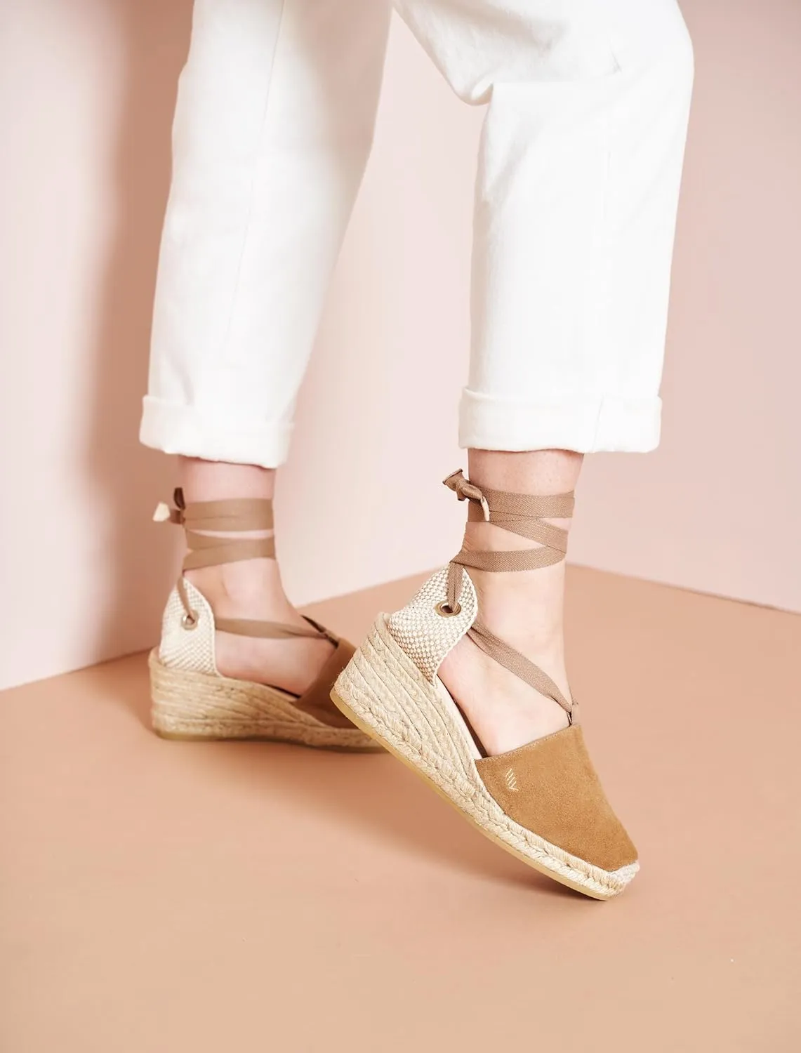 VISCATA Fosca Suede Wedge Handmade 2 ½” Heel Women's Sandals with Extra Cushioned Inner Sole, Soft Ankle Ties, and 100% Natural Jute Midsole for Comfort and Style
