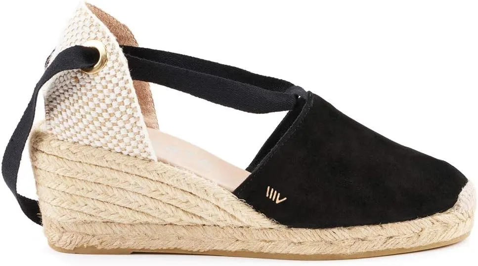 VISCATA Fosca Suede Wedge Handmade 2 ½” Heel Women's Sandals with Extra Cushioned Inner Sole, Soft Ankle Ties, and 100% Natural Jute Midsole for Comfort and Style
