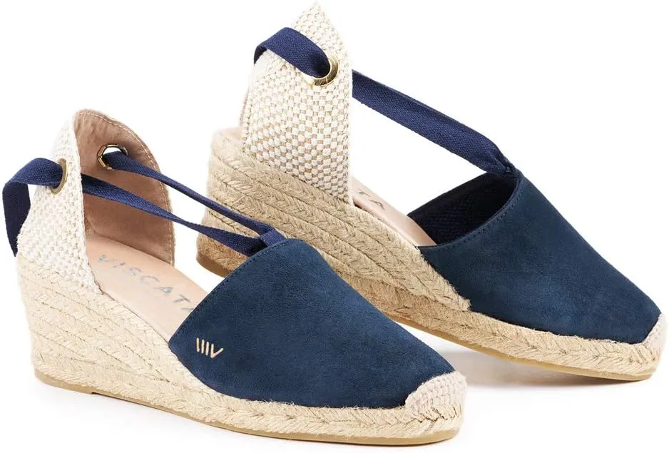 VISCATA Fosca Suede Wedge Handmade 2 ½” Heel Women's Sandals with Extra Cushioned Inner Sole, Soft Ankle Ties, and 100% Natural Jute Midsole for Comfort and Style