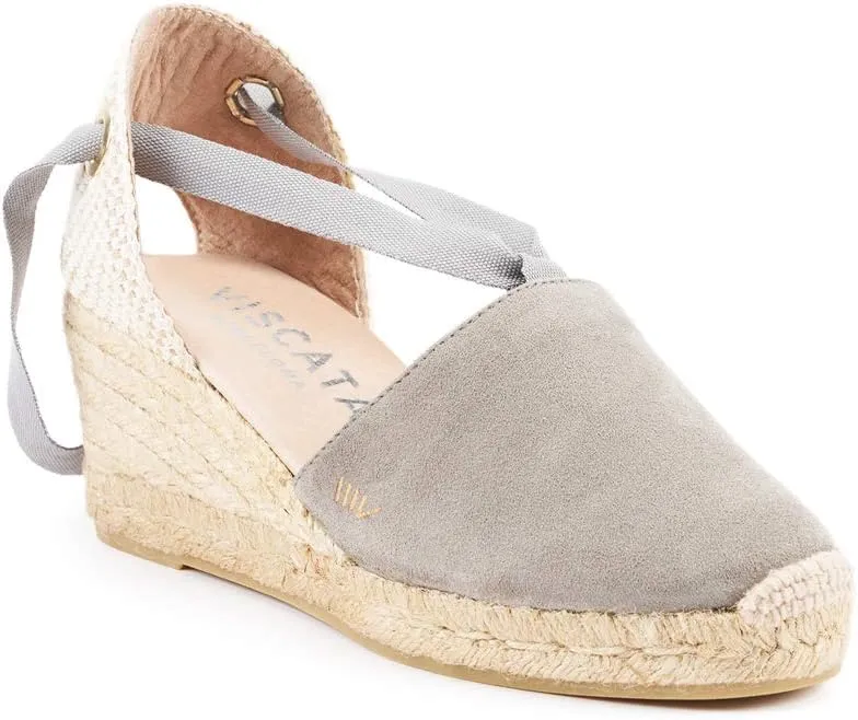 VISCATA Fosca Suede Wedge Handmade 2 ½” Heel Women's Sandals with Extra Cushioned Inner Sole, Soft Ankle Ties, and 100% Natural Jute Midsole for Comfort and Style