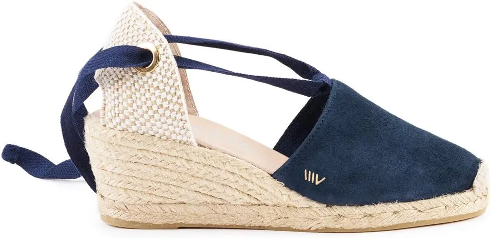 VISCATA Fosca Suede Wedge Handmade 2 ½” Heel Women's Sandals with Extra Cushioned Inner Sole, Soft Ankle Ties, and 100% Natural Jute Midsole for Comfort and Style