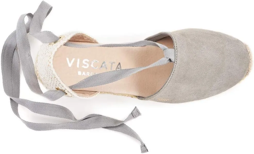 VISCATA Fosca Suede Wedge Handmade 2 ½” Heel Women's Sandals with Extra Cushioned Inner Sole, Soft Ankle Ties, and 100% Natural Jute Midsole for Comfort and Style