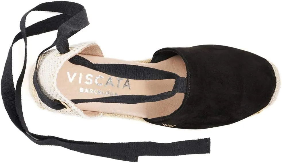 VISCATA Fosca Suede Wedge Handmade 2 ½” Heel Women's Sandals with Extra Cushioned Inner Sole, Soft Ankle Ties, and 100% Natural Jute Midsole for Comfort and Style