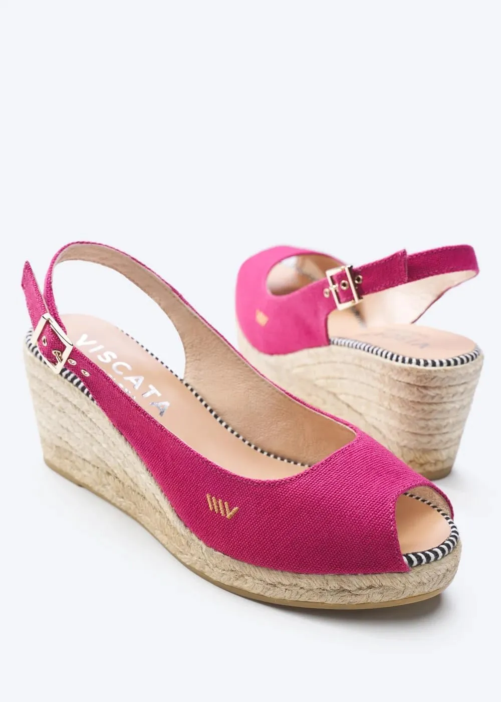 VISCATA Gavina Canvas Slingback Wedge with Ankle Strap Handmade 2 ½” Heel Women's Sandals with Breathable Organic Cotton Canvas and 100% Natural Jute Midsole for all Casual Occasions