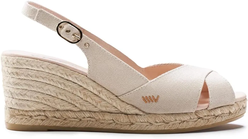 Viscata Llansa Canvas Wedge with Elegant Buckle Flattering 2 ½” Slingback Heel Women's Sandals with Breathable Organic Cotton Canvas and 100% Natural Jute Midsole for all Casual Occasions