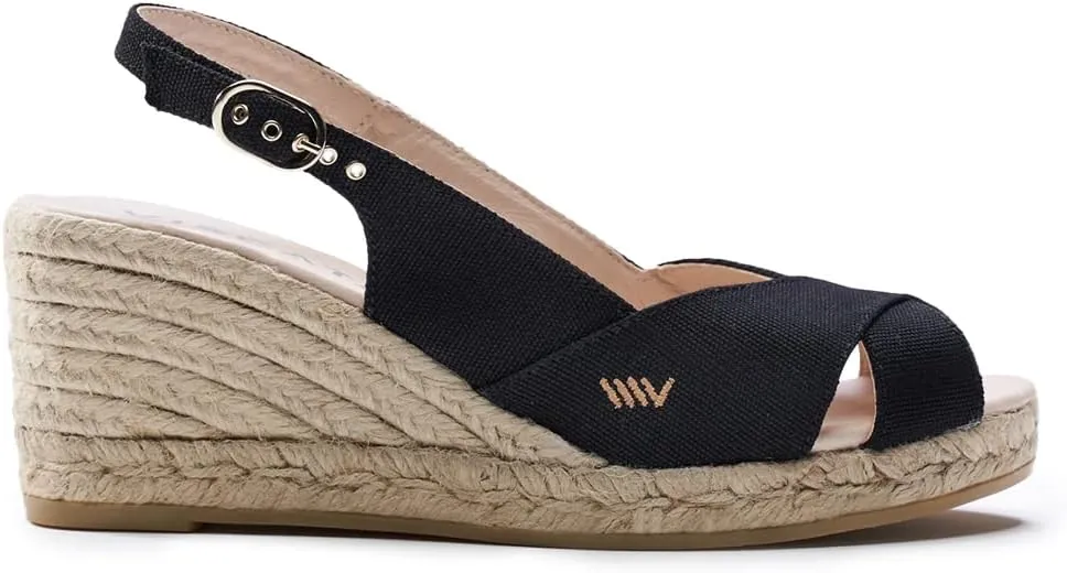 Viscata Llansa Canvas Wedge with Elegant Buckle Flattering 2 ½” Slingback Heel Women's Sandals with Breathable Organic Cotton Canvas and 100% Natural Jute Midsole for all Casual Occasions