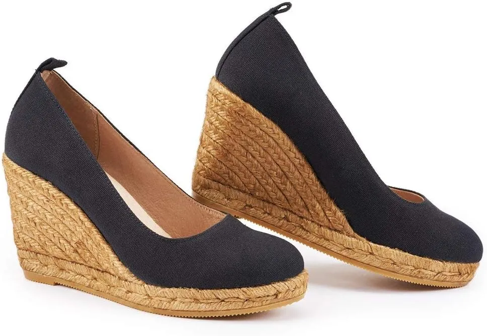 Viscata Marquesa Espadrille Canvas Wedges Spain Handmade 3 ½” Heel Women's Pumps with Breathable Organic Cotton Canvas and 100% Natural Jute Midsole for All Occasions: Casual, Work, Party