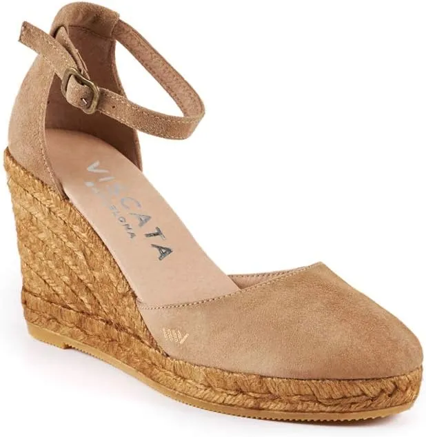 VISCATA Palamos Suede Wedges with Ankle Strap Handmade 3 ½” Heel Women's Sandals with Premium Quality Soft Touch Suede Closed Toe Design and 100% Soft Inner Sole Cushion for all Casual Occasions