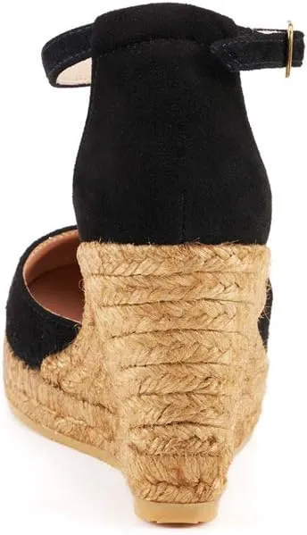 VISCATA Palamos Suede Wedges with Ankle Strap Handmade 3 ½” Heel Women's Sandals with Premium Quality Soft Touch Suede Closed Toe Design and 100% Soft Inner Sole Cushion for all Casual Occasions