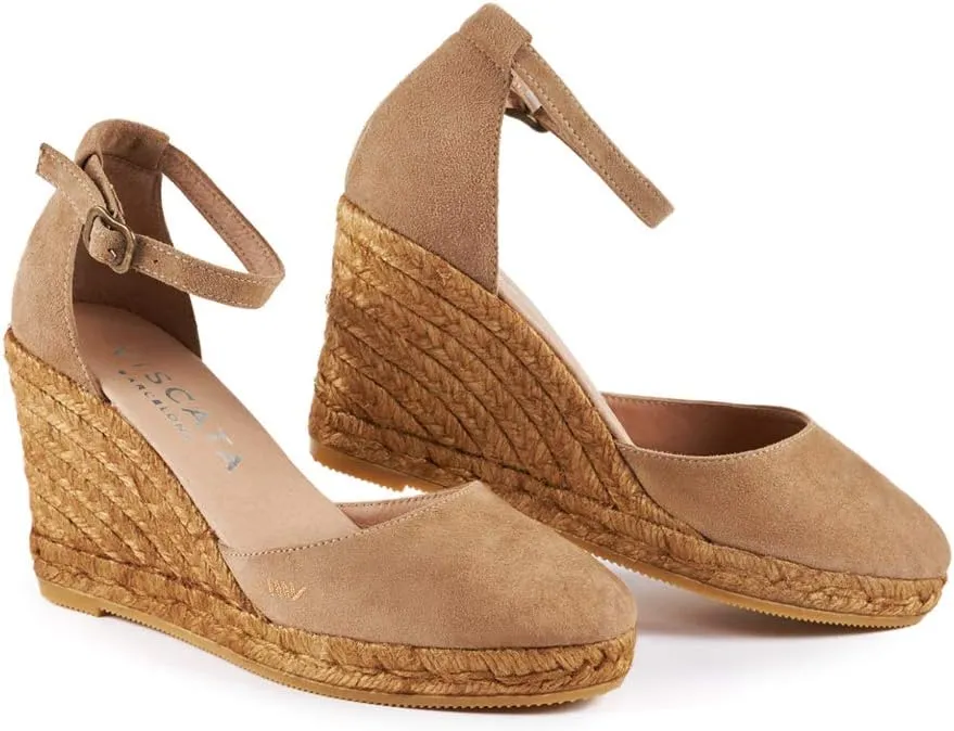 VISCATA Palamos Suede Wedges with Ankle Strap Handmade 3 ½” Heel Women's Sandals with Premium Quality Soft Touch Suede Closed Toe Design and 100% Soft Inner Sole Cushion for all Casual Occasions