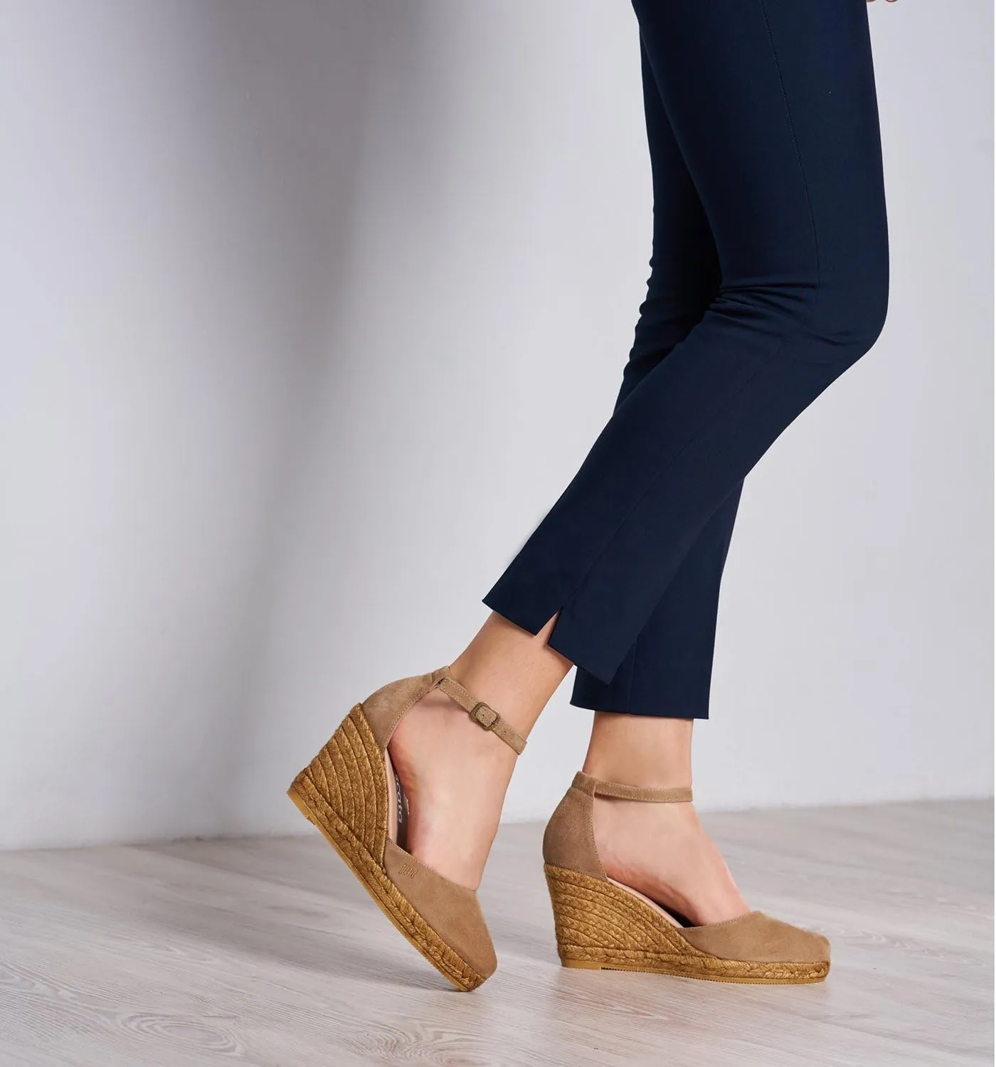 VISCATA Palamos Suede Wedges with Ankle Strap Handmade 3 ½” Heel Women's Sandals with Premium Quality Soft Touch Suede Closed Toe Design and 100% Soft Inner Sole Cushion for all Casual Occasions