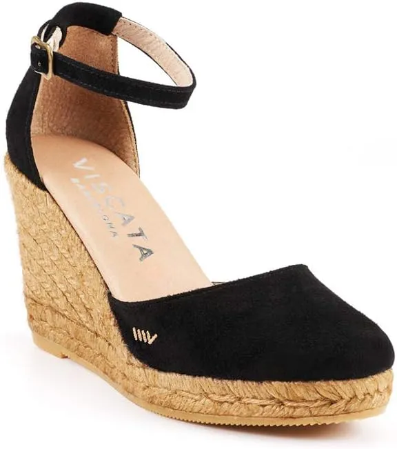 VISCATA Palamos Suede Wedges with Ankle Strap Handmade 3 ½” Heel Women's Sandals with Premium Quality Soft Touch Suede Closed Toe Design and 100% Soft Inner Sole Cushion for all Casual Occasions