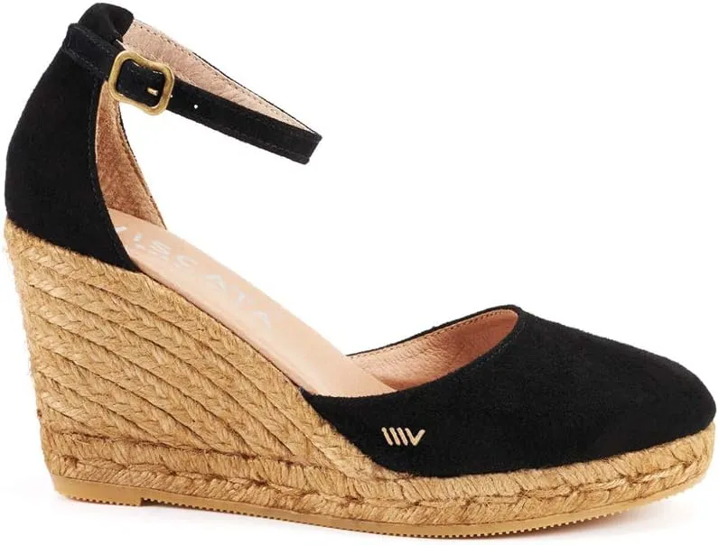 VISCATA Palamos Suede Wedges with Ankle Strap Handmade 3 ½” Heel Women's Sandals with Premium Quality Soft Touch Suede Closed Toe Design and 100% Soft Inner Sole Cushion for all Casual Occasions