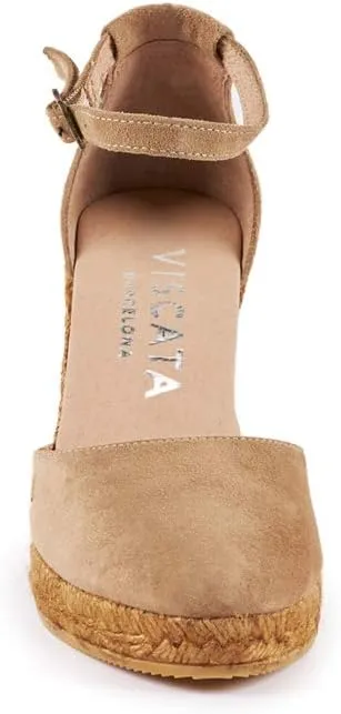VISCATA Palamos Suede Wedges with Ankle Strap Handmade 3 ½” Heel Women's Sandals with Premium Quality Soft Touch Suede Closed Toe Design and 100% Soft Inner Sole Cushion for all Casual Occasions