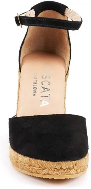 VISCATA Palamos Suede Wedges with Ankle Strap Handmade 3 ½” Heel Women's Sandals with Premium Quality Soft Touch Suede Closed Toe Design and 100% Soft Inner Sole Cushion for all Casual Occasions